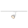 PURIA, foco para calha eletrificada de alta tensão dum circuito monofásico, QPAR51, branco, plástico acetinado, no máx. 10 W, incluindo adaptador monofásico