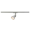 PURIA, foco para calha eletrificada de alta tensão dum circuito monofásico, QPAR51, cinzento prateado, plástico acetinado, máx. 10 W, incl. adaptador monofásico