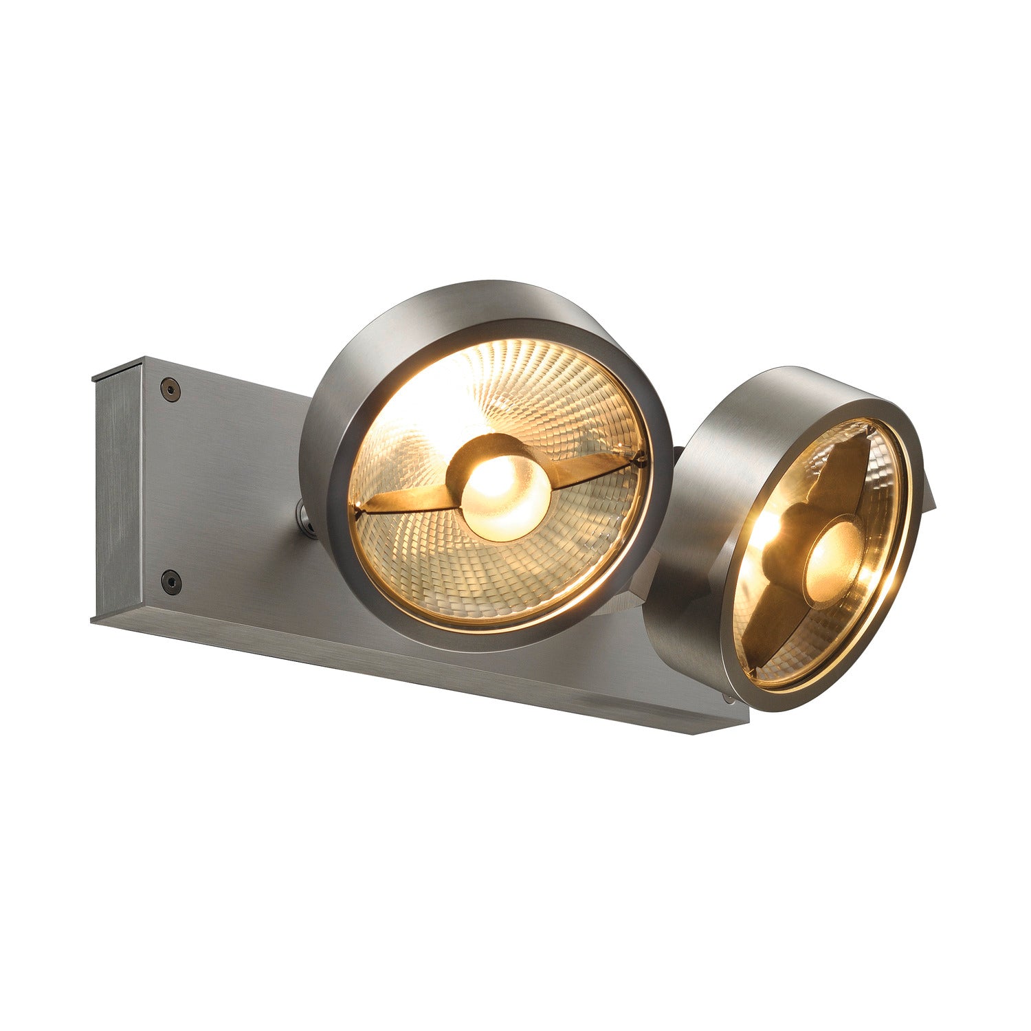 KALU, luminária de parede e de teto, duas lâmpadas, QPAR111, redonda, alumínio escovado, máx. 150 W