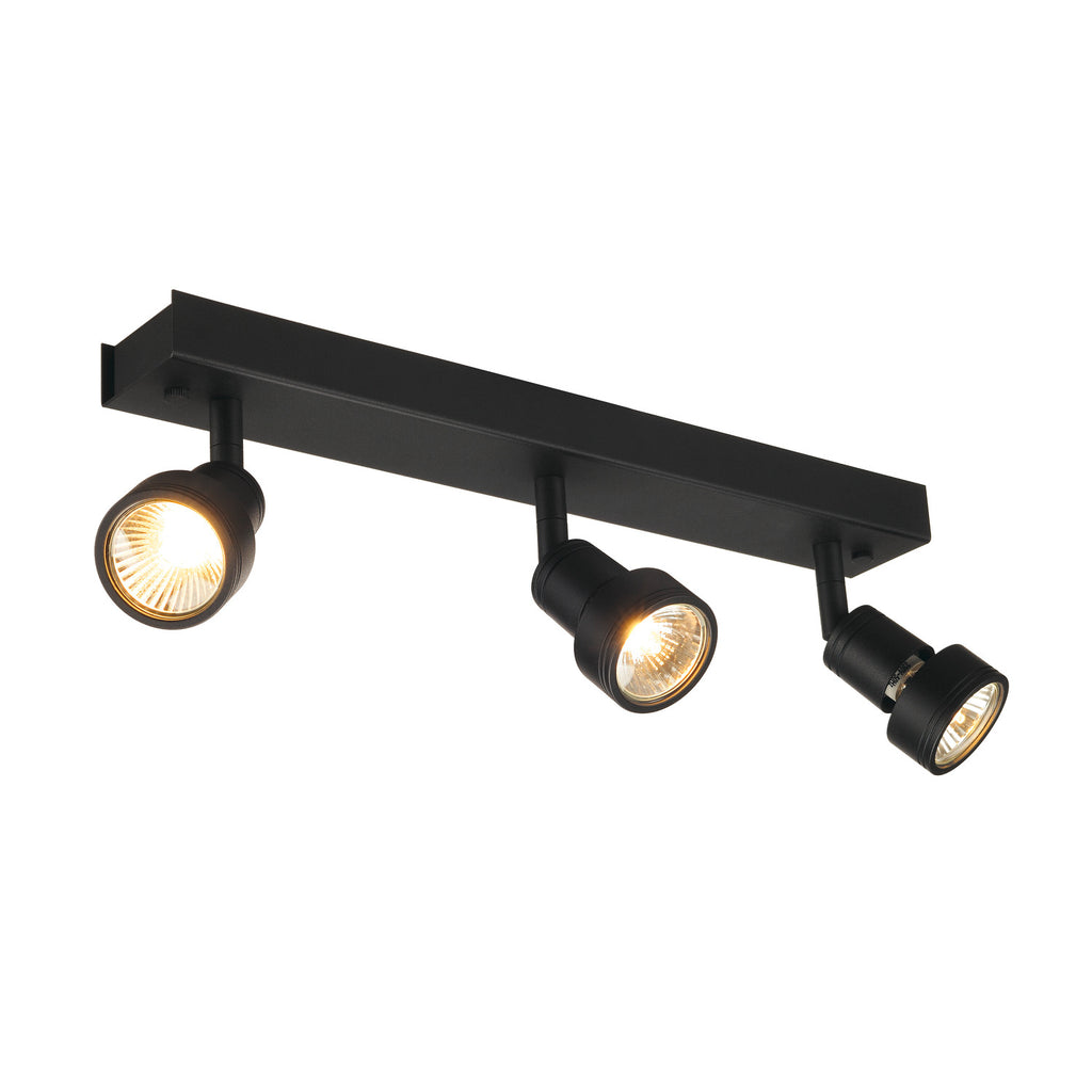 PURI 3, luminária de parede e de teto, três lâmpadas, QPAR51, preto matizado, máx. 150 W, com anel de decoração