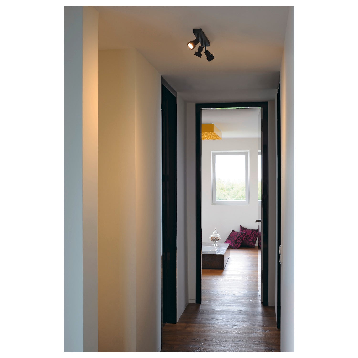 PURI 3, luminária de parede e de teto, três lâmpadas, QPAR51, preto matizado, máx. 150 W, com anel de decoração