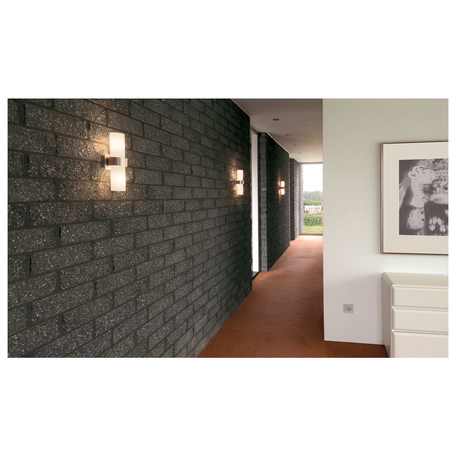 DENA 2, luminária de parede, duas lâmpadas, 160, alumínio escovado, C/L/A 10/8/30 cm, vidro parcia lmente acetinado, máx. 80 W