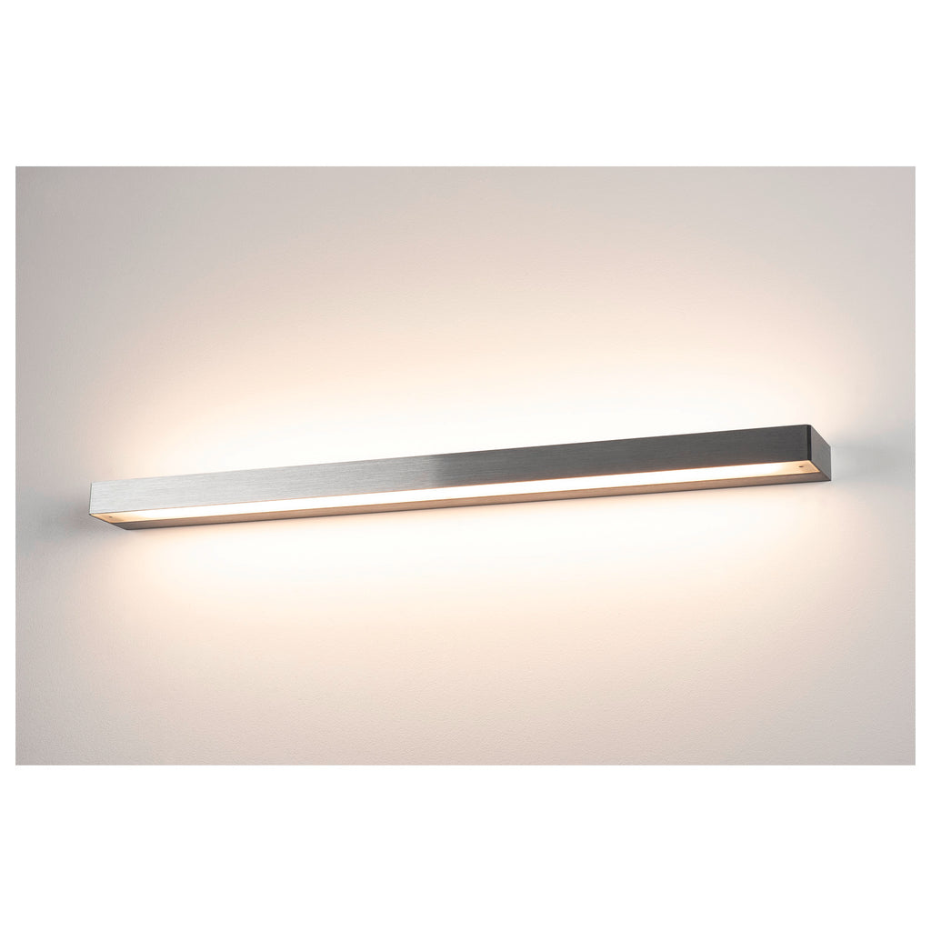 SEDO 21, luminária de parede, LED, 3000 K, angular, alumínio escovado, vidro acetinado, C/L/A 89,5/8,5/4 cm, lâmpada economizadora de energia, 33 W