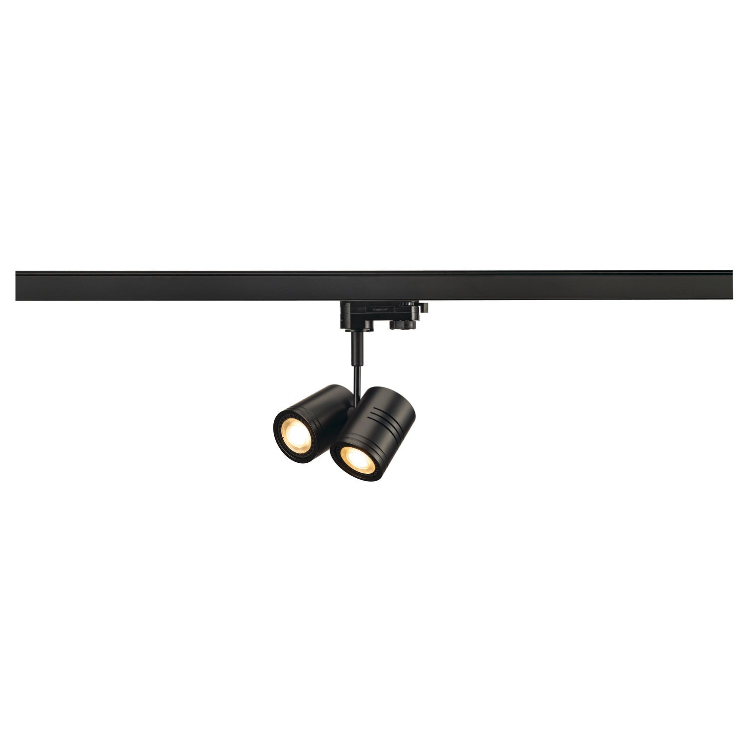 BIMA 2, foco para calha elétrica de 3 fases, duas lâmpadas, QPAR51, redondo, preto matizado, máx. 100 W, incl. adaptador de 3 fases