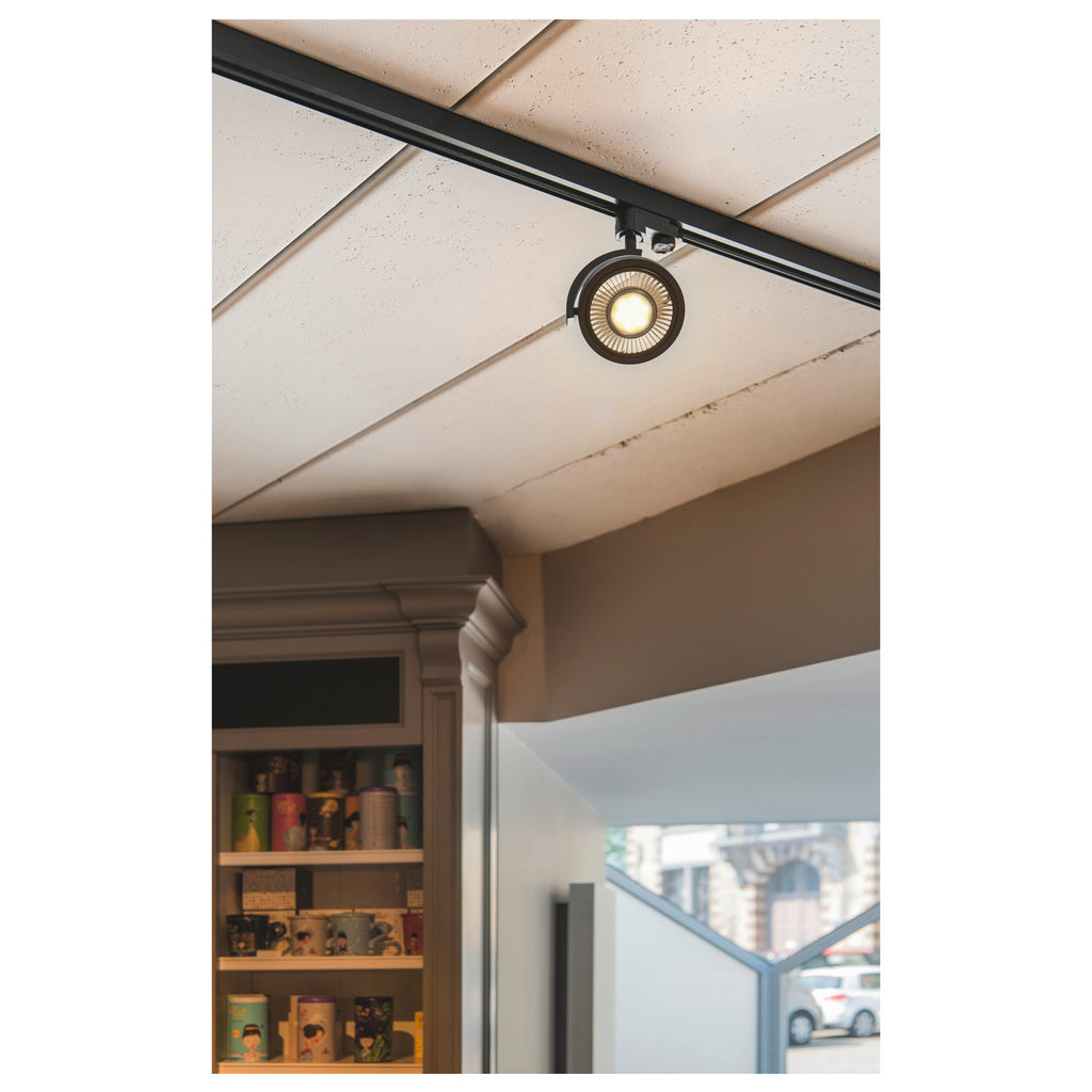 KALU TRACK, foco para calha elétrica de alta voltagem de 3 fases, QPAR111, branco, máx. 75 W, incl. adaptador de 3 fases
