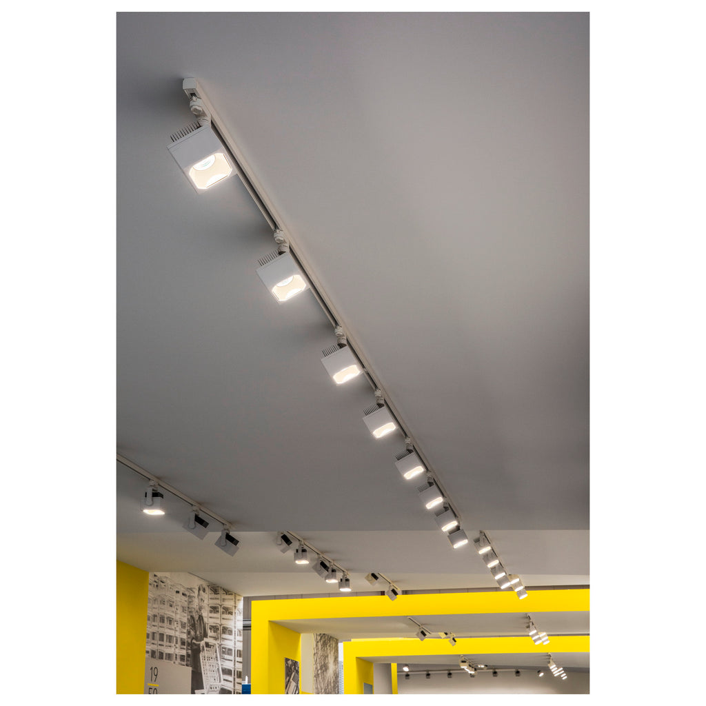 EURO CUBE, foco para calha elétrica de alta voltagem de 3 fases, LED, 4000 K, branco, 60º, incl. adaptador de 3 fases