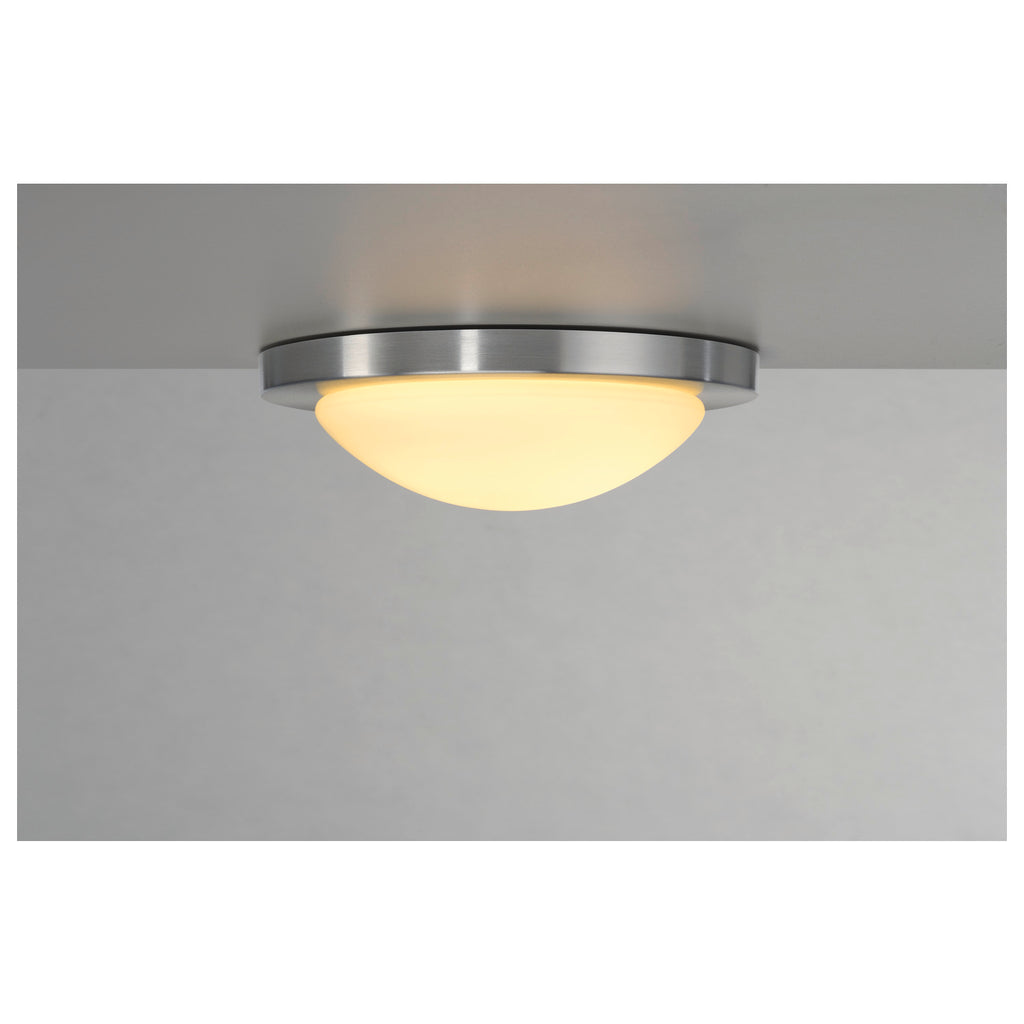 MELAN, luminária de teto, A60, redonda, alumínio escovado, vidro acetinado, máx. 60 W