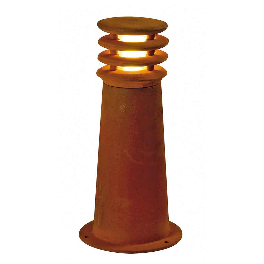 RUSTY 40, luminária de apoio para exteriores, TC-DSE, IP55, redonda, aço enferrujado, Ø/A 19/40 cm, máx. 11 W