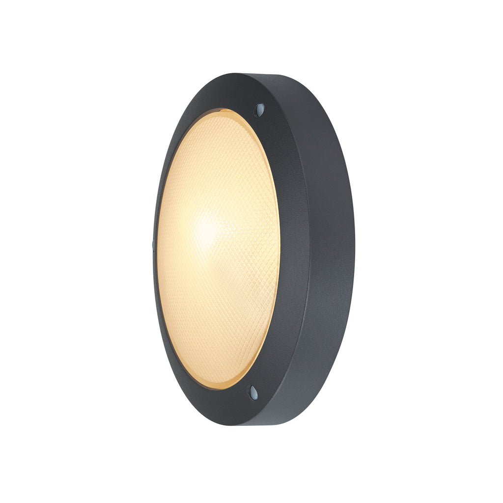 BULAN, luminária de parede e de teto para exteriores, C35, IP44, redonda, antracite, vidro acetinado, máx. 60 W