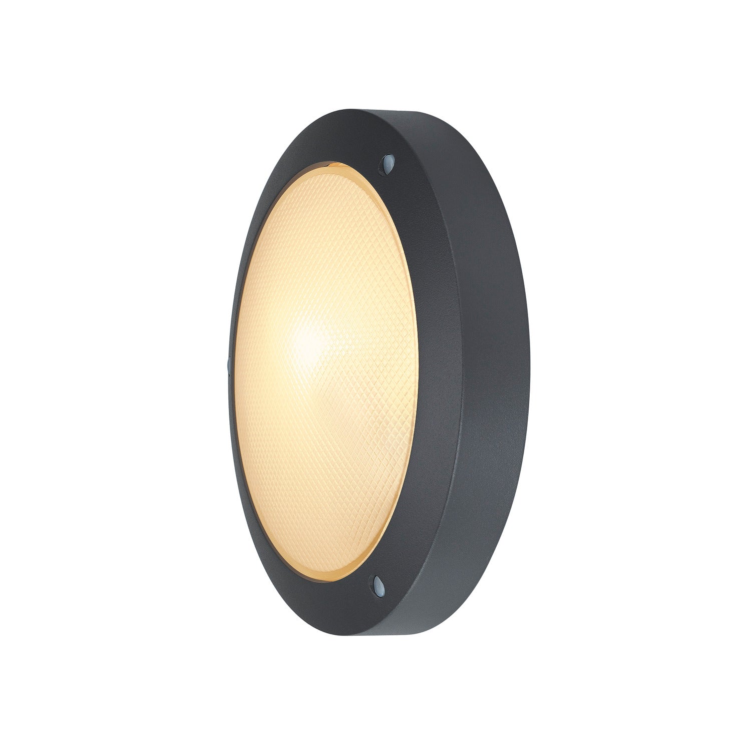 BULAN, luminária de parede e de teto para exteriores, C35, IP44, redonda, antracite, vidro acetinado, máx. 60 W