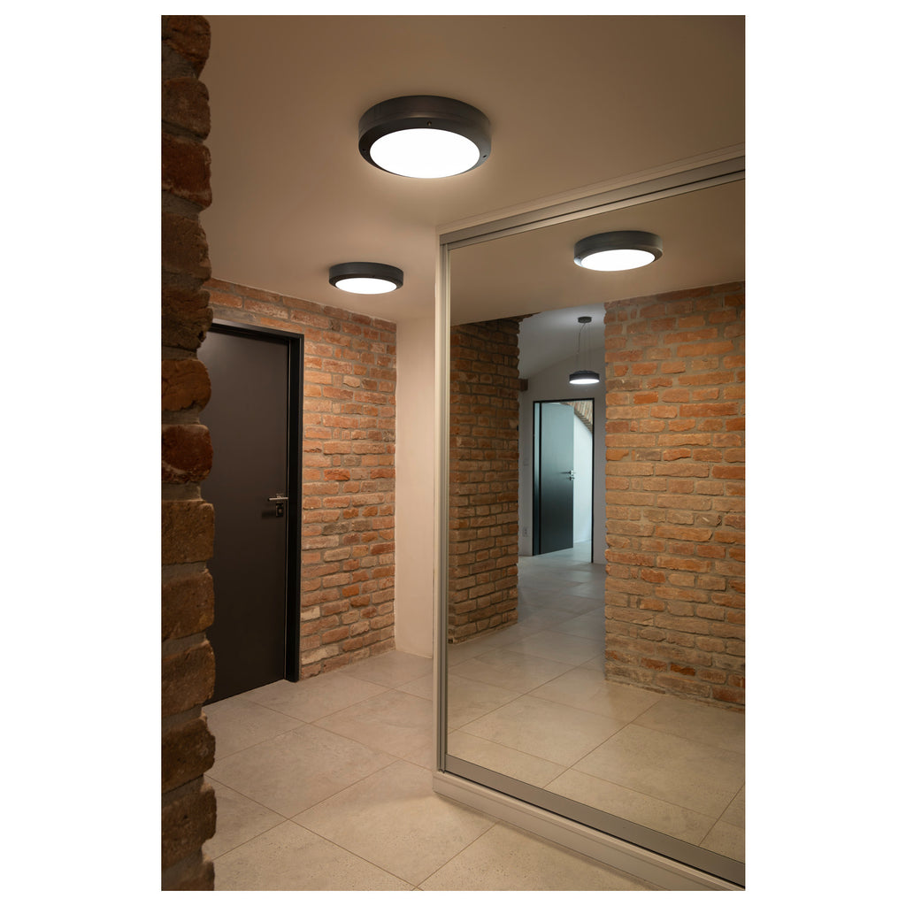 BULAN, luminária de parede e de teto para exteriores, C35, IP44, redonda, antracite, vidro acetinado, máx. 60 W