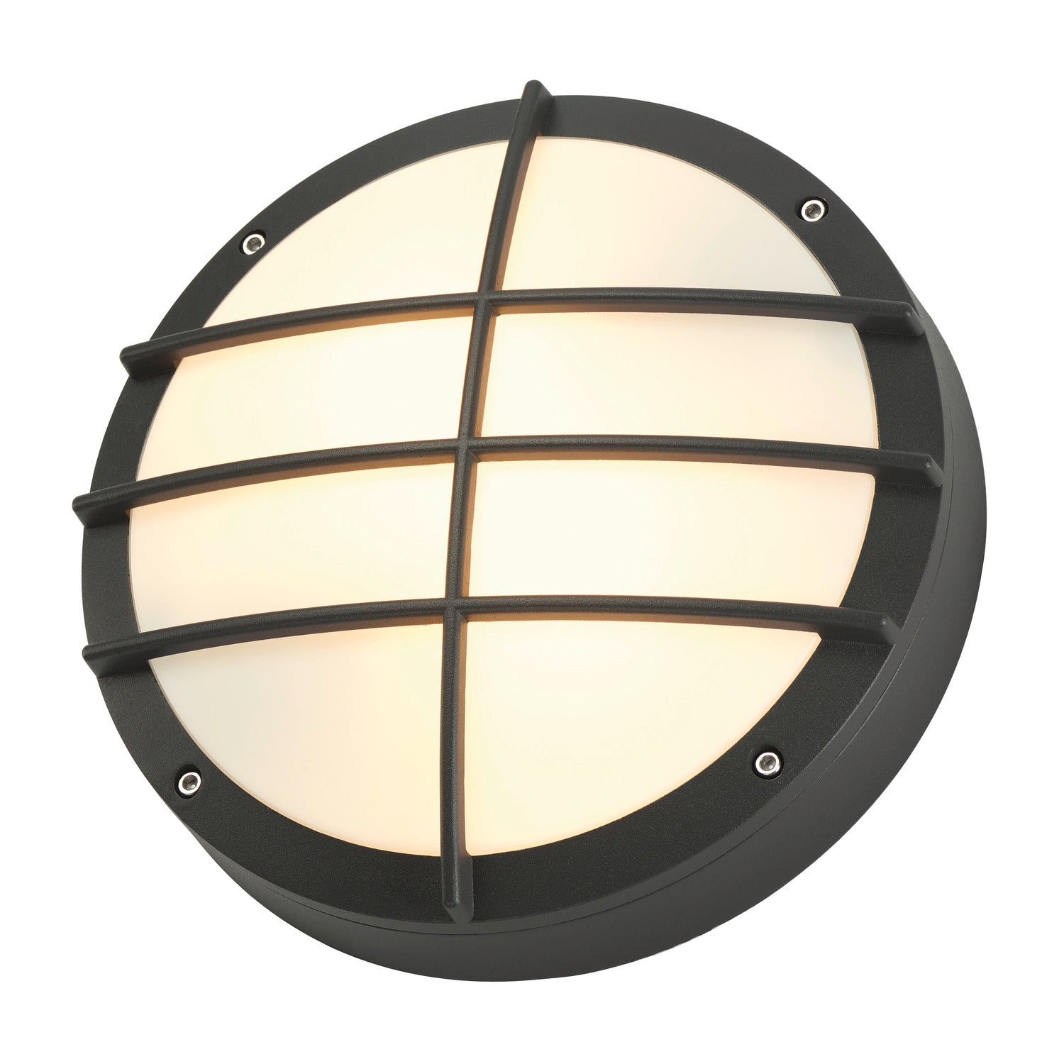 BULAN GRID, luminária de parede e de teto para exteriores, A60, IP55, redonda, antracite, máx. 50 W, cobertura em PC