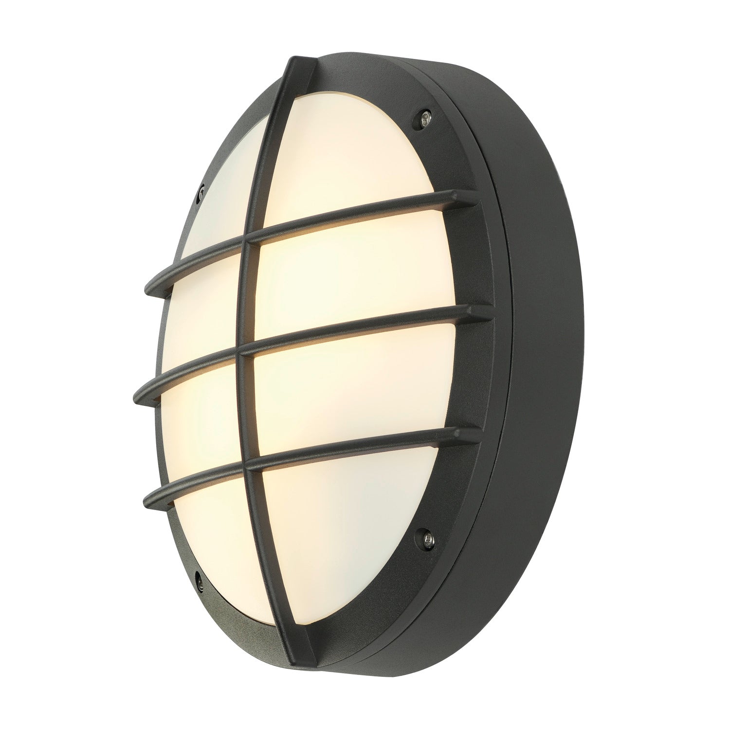 BULAN GRID, luminária de parede e de teto para exteriores, A60, IP55, redonda, antracite, máx. 50 W, cobertura em PC