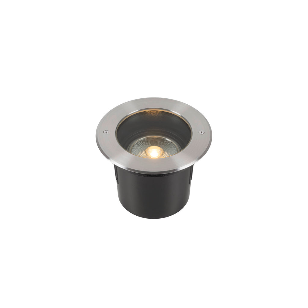 DASAR 215, luminária de embutir no chão para exteriores, QPAR111, IP67, redonda, aço inox 316, máx. 75 W