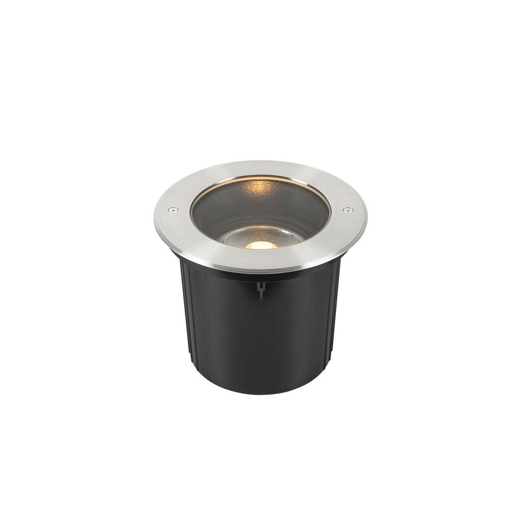 DASAR 215, luminária de embutir no chão para exteriores, QPAR111, IP67, redonda, aço inox 316, máx. 75 W