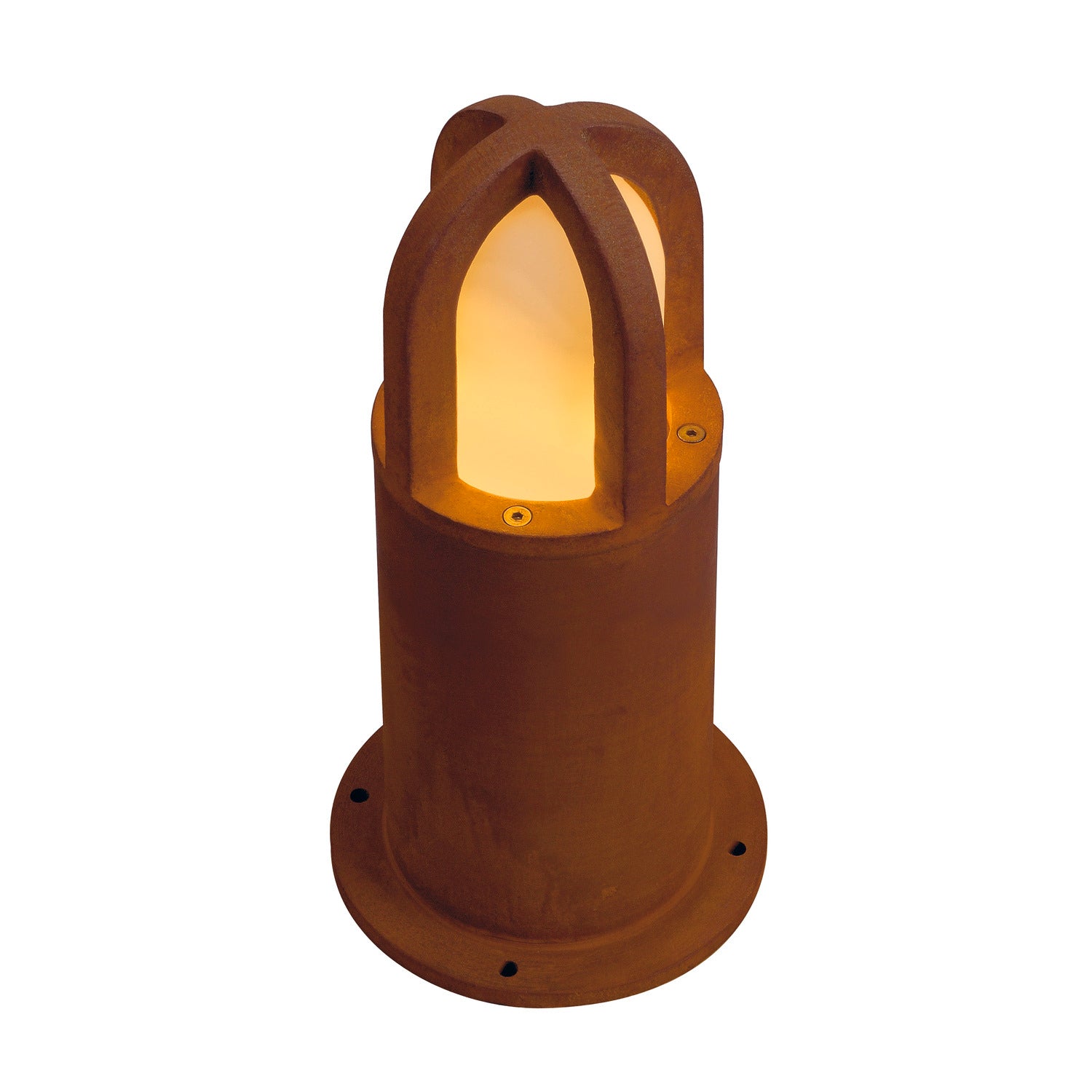 RUSTY CONE 40, luminária de apoio para exteriores, TC-DSE, IP54, redonda, aço enferrujado, Ø/A 15/40 cm, máx. 11 W