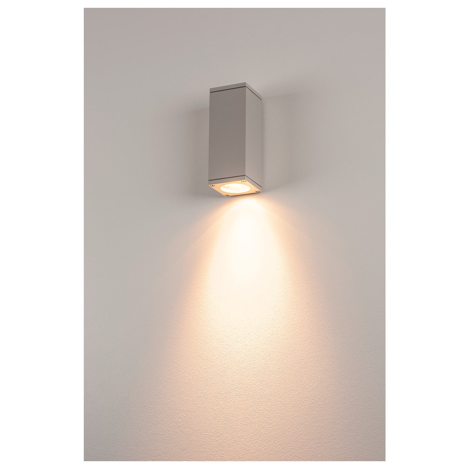 THEO WALL, luminária de parede para exteriores, QPAR51, angular, cinzento prateado, máx. 35 W