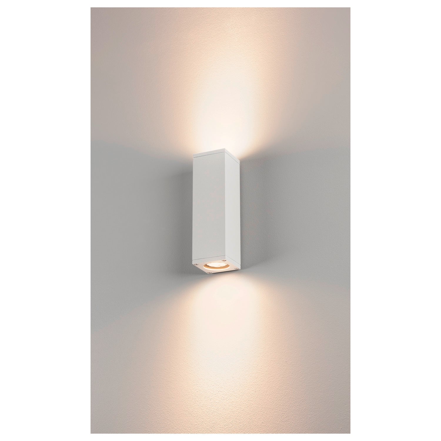 THEO, luminária de parede para exteriores, QPAR51, IP44, angular, up/down, branco, máx. 70 W