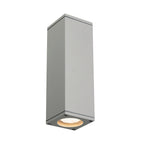 THEO, luminária de parede para o exterior, QPAR51, IP44, quadrado, up/down, cinzento prateado, máx. 70 W
