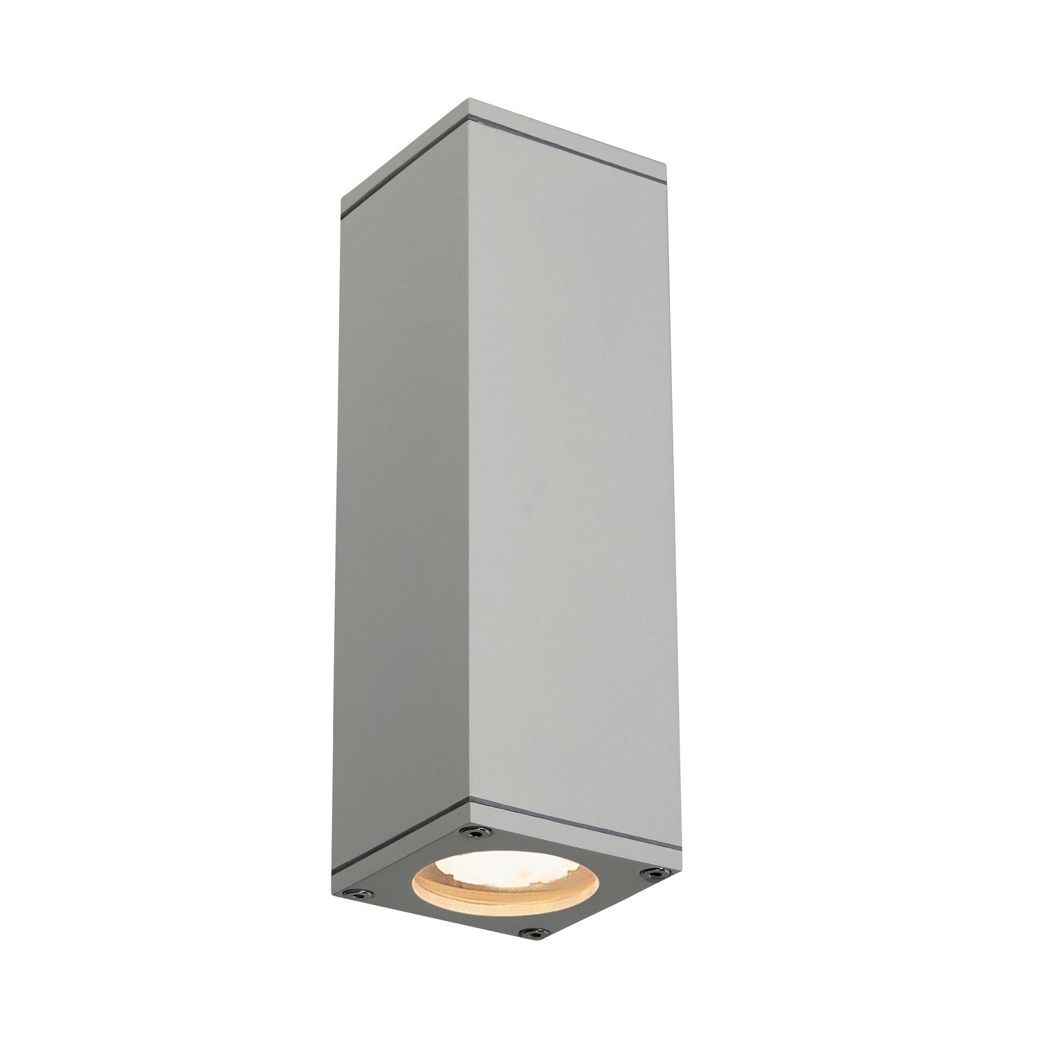 THEO, luminária de parede para o exterior, QPAR51, IP44, quadrado, up/down, cinzento prateado, máx. 70 W