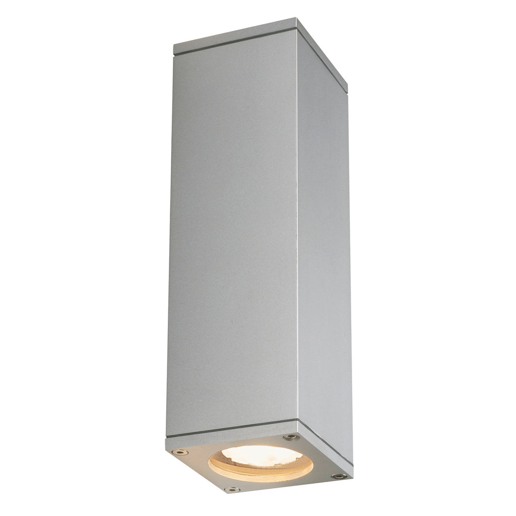 THEO, luminária de parede para o exterior, QPAR51, IP44, quadrado, up/down, cinzento prateado, máx. 70 W