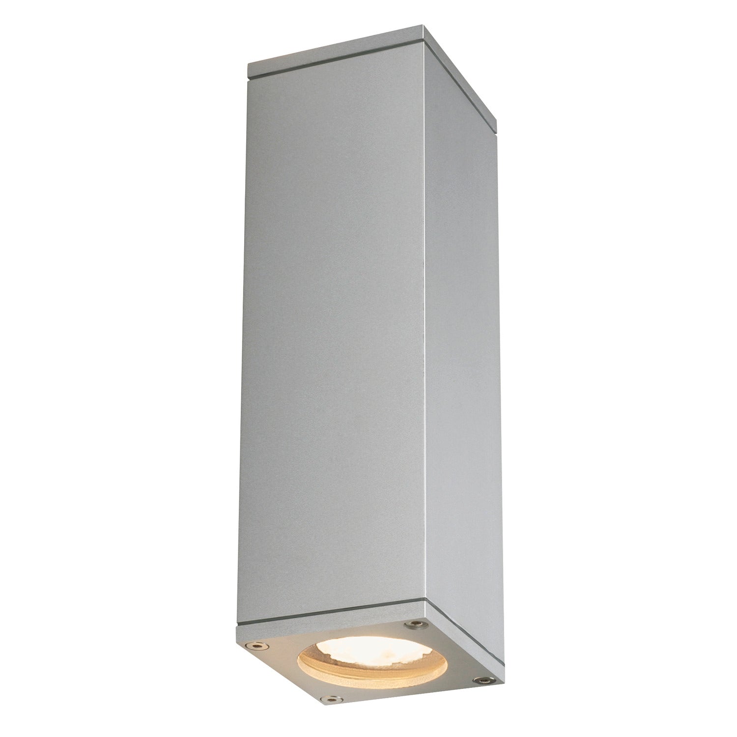 THEO, luminária de parede para o exterior, QPAR51, IP44, quadrado, up/down, cinzento prateado, máx. 70 W