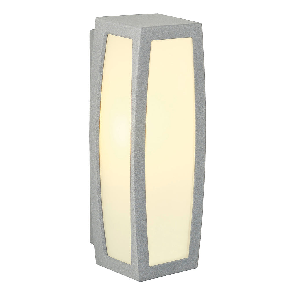 MERIDIAN BOX, luminária de parede para exteriores, TC-(D,H,T,Q)SE, IP54, cinzento prateado, máx. 20 W