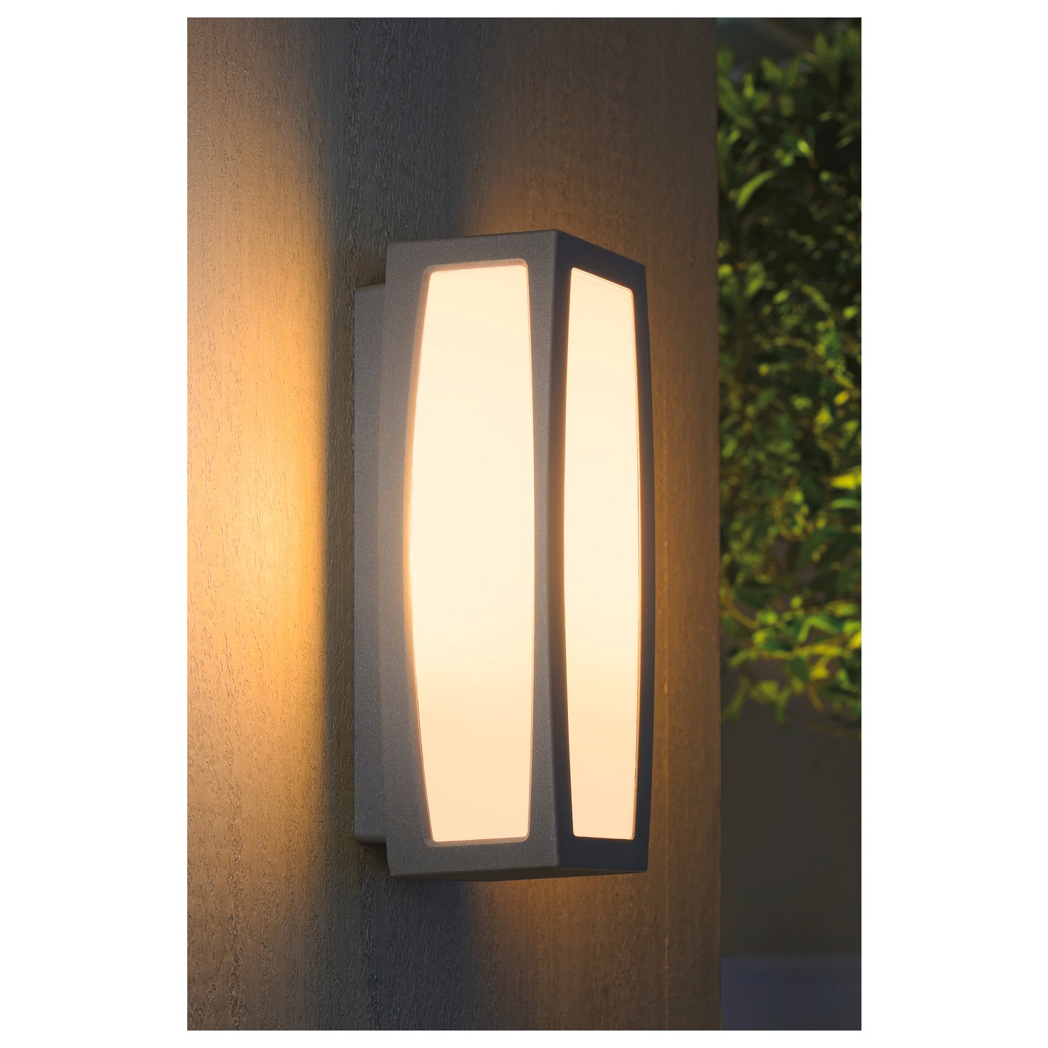 MERIDIAN BOX, luminária de parede para exteriores, TC-(D,H,T,Q)SE, IP54, cinzento prateado, máx. 20 W