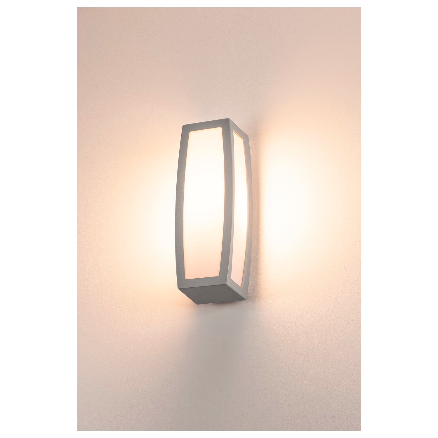 MERIDIAN BOX, luminária de parede para exteriores, TC-(D,H,T,Q)SE, IP54, cinzento prateado, máx. 20 W