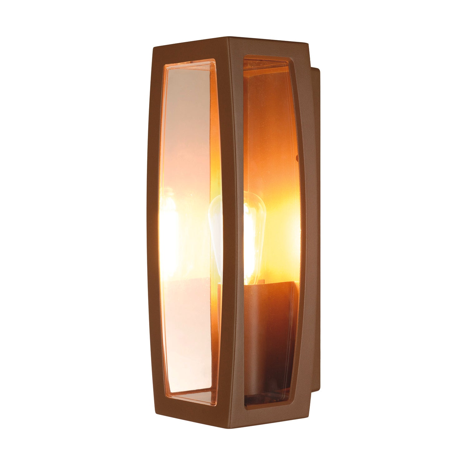 MERIDIAN BOX 2, luminária de parede para exteriores, TC-(D,H,T,Q)SE, ferrugem, máx. 25 W, plástico claro