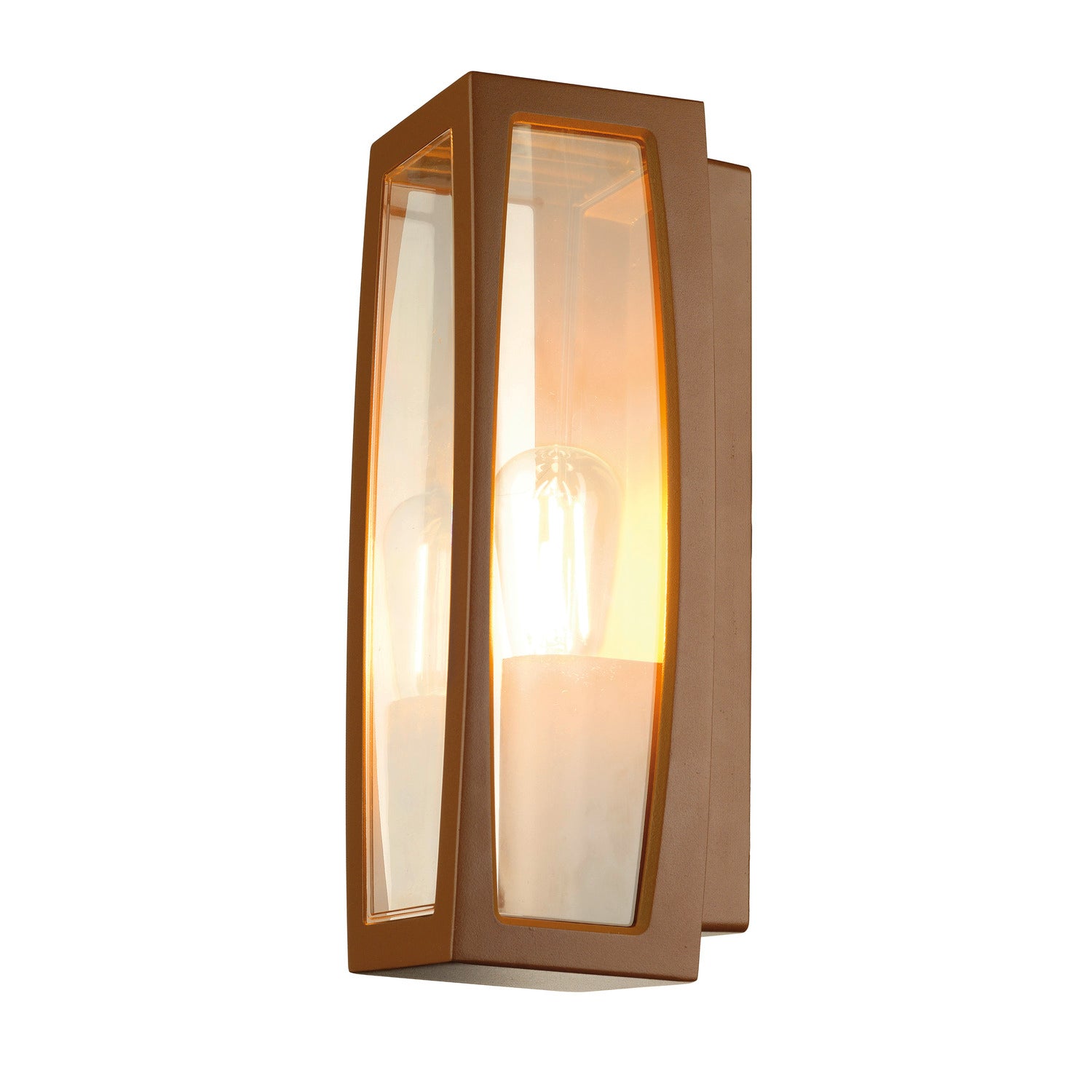 MERIDIAN BOX 2, luminária de parede para exteriores, TC-(D,H,T,Q)SE, ferrugem, máx. 25 W, plástico claro