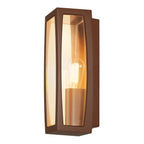 MERIDIAN BOX 2, luminária de parede para exteriores, TC-(D,H,T,Q)SE, ferrugem, máx. 25 W, plástico claro