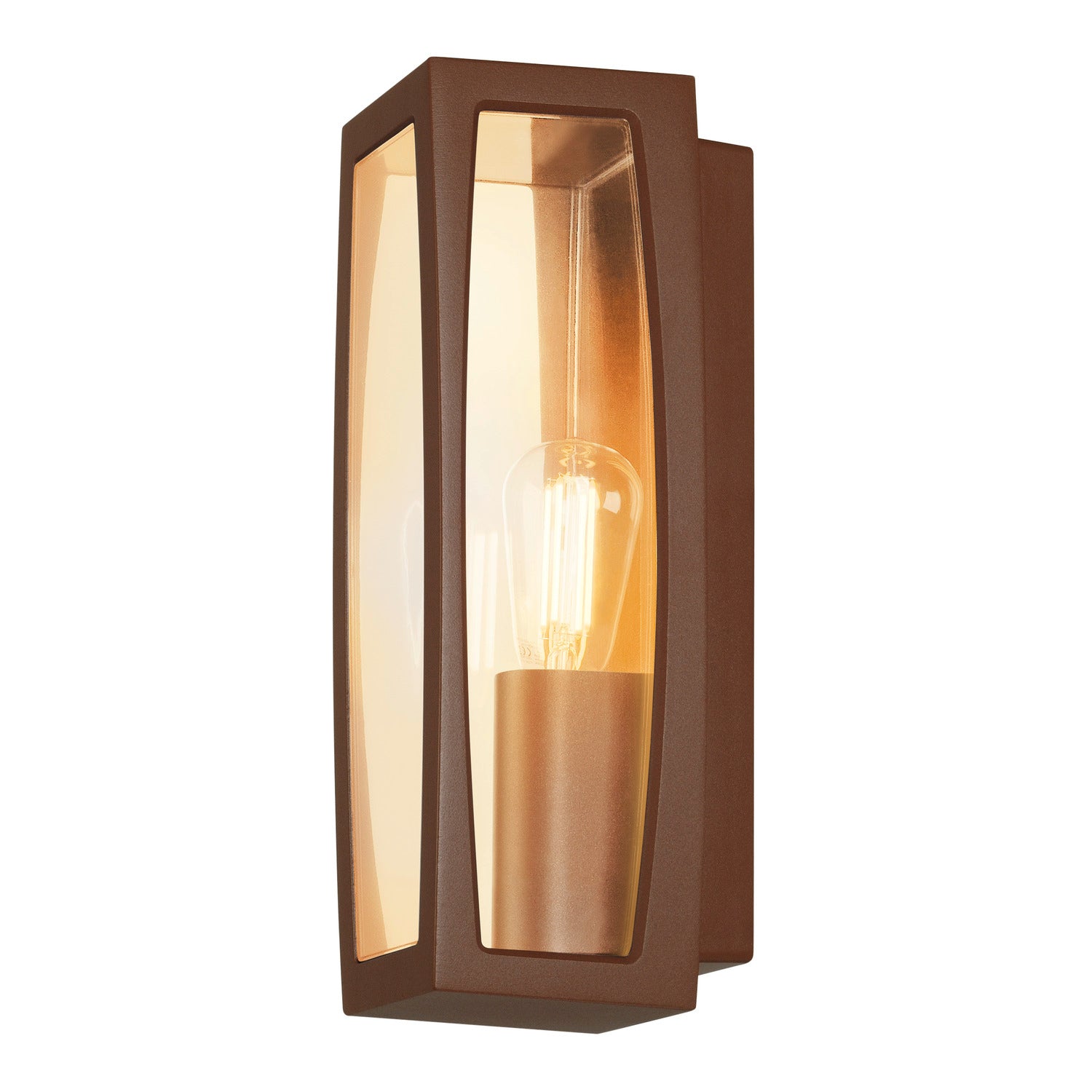 MERIDIAN BOX 2, luminária de parede para exteriores, TC-(D,H,T,Q)SE, ferrugem, máx. 25 W, plástico claro