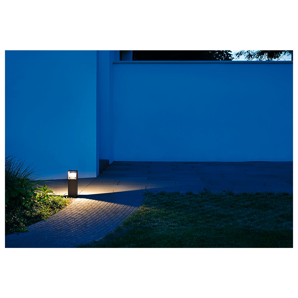 LOGS 40, luminária de apoio para exteriores, LED, 3000 K, IP65, angular, antracite, C/L/A 13/8/39,5 cm, 8 W