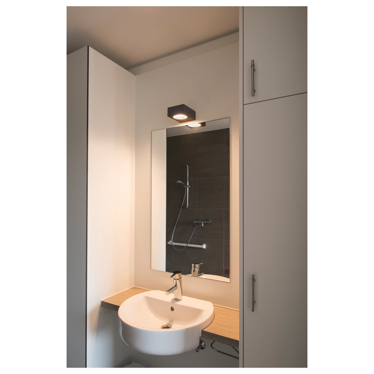QUADRASYL WL 15, luminária de parede para exteriores, lâmpada economizadora de energia GX53, IP44, angular, C/L/A 15/12/5,5 cm, antracite, máx. 11 W