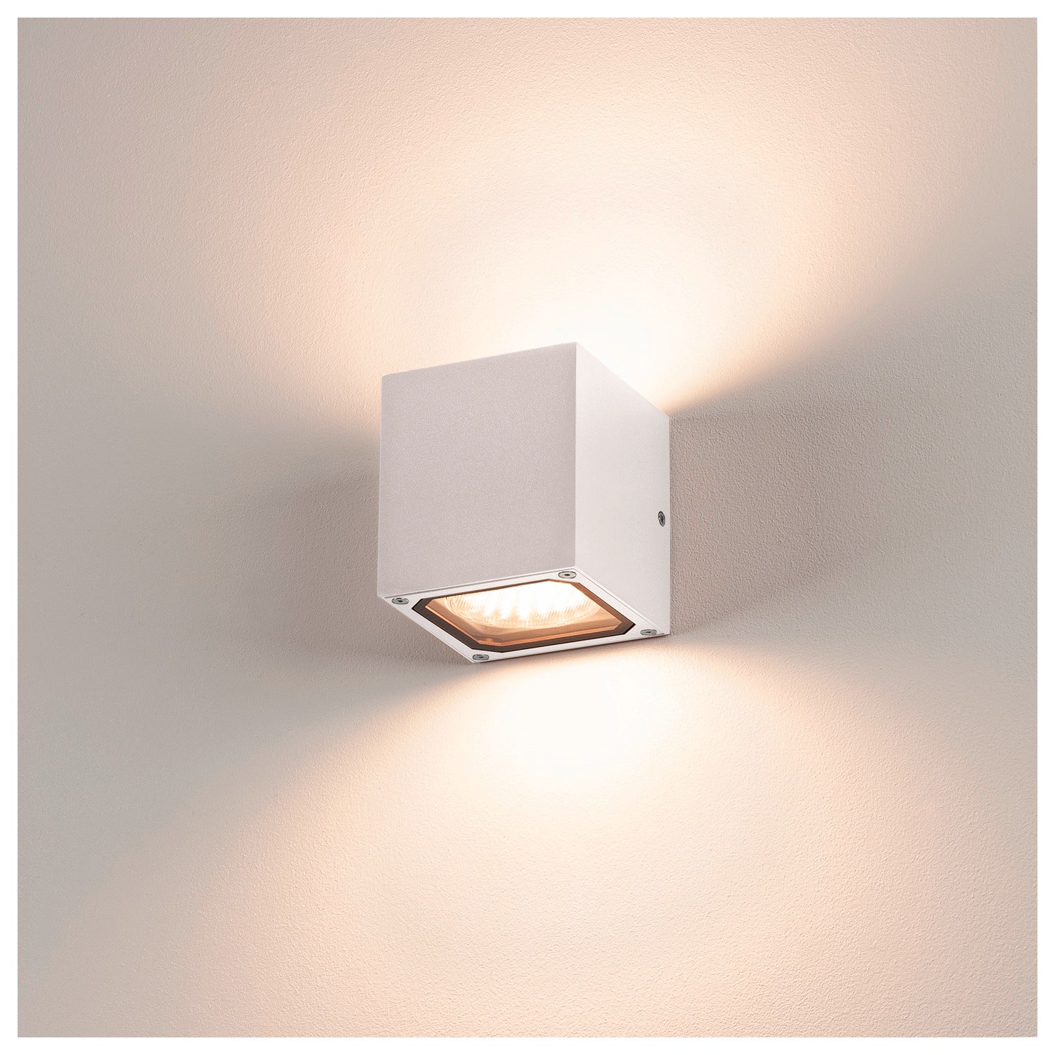SITRA CUBE, luminária de parede para exteriores, TCR-TSE, IP44, branco, máx. 18 W
