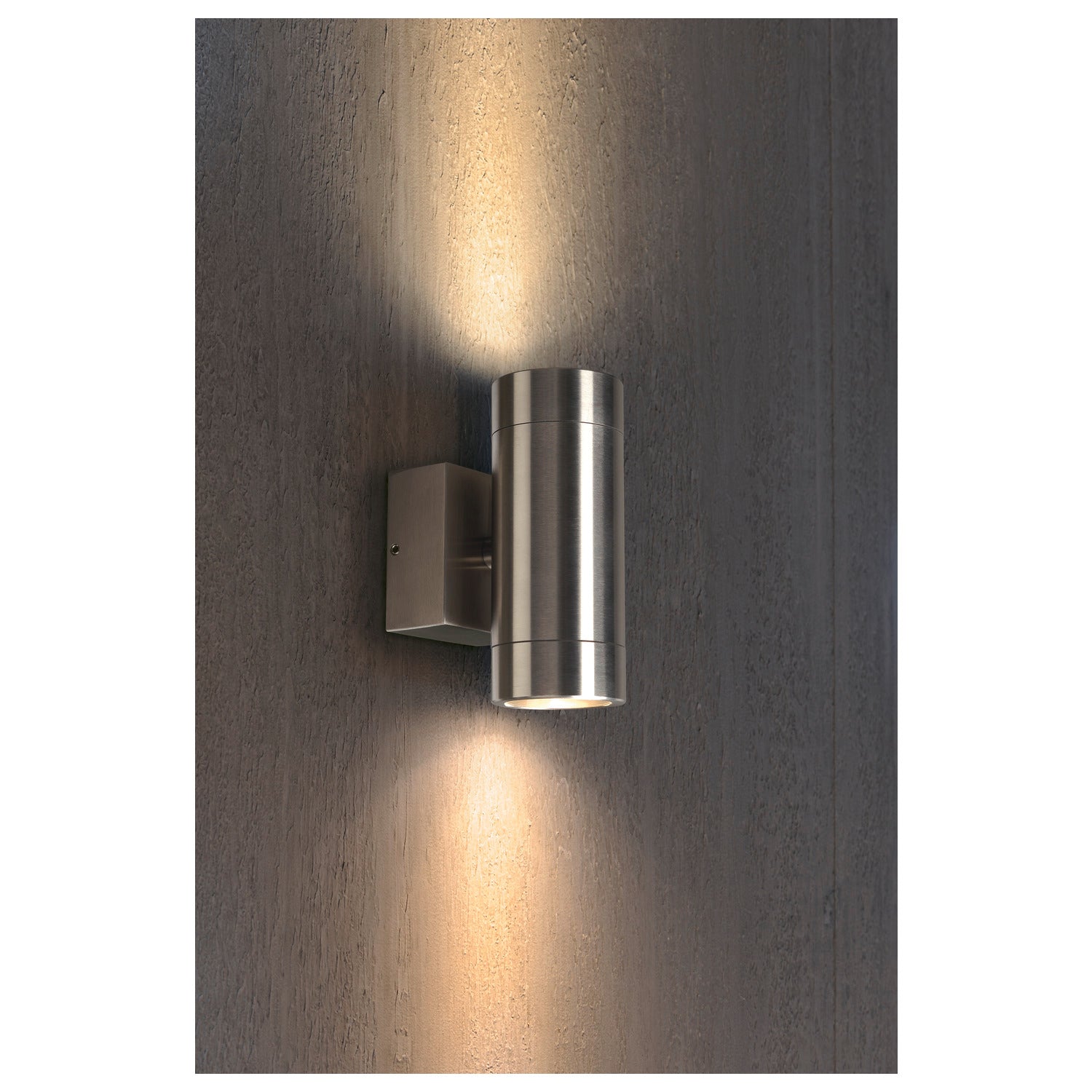 ASTINA STEEL, luminária de parede para exteriores, QPAR51, IP44, redonda, aço inox 304, máx. 70 W