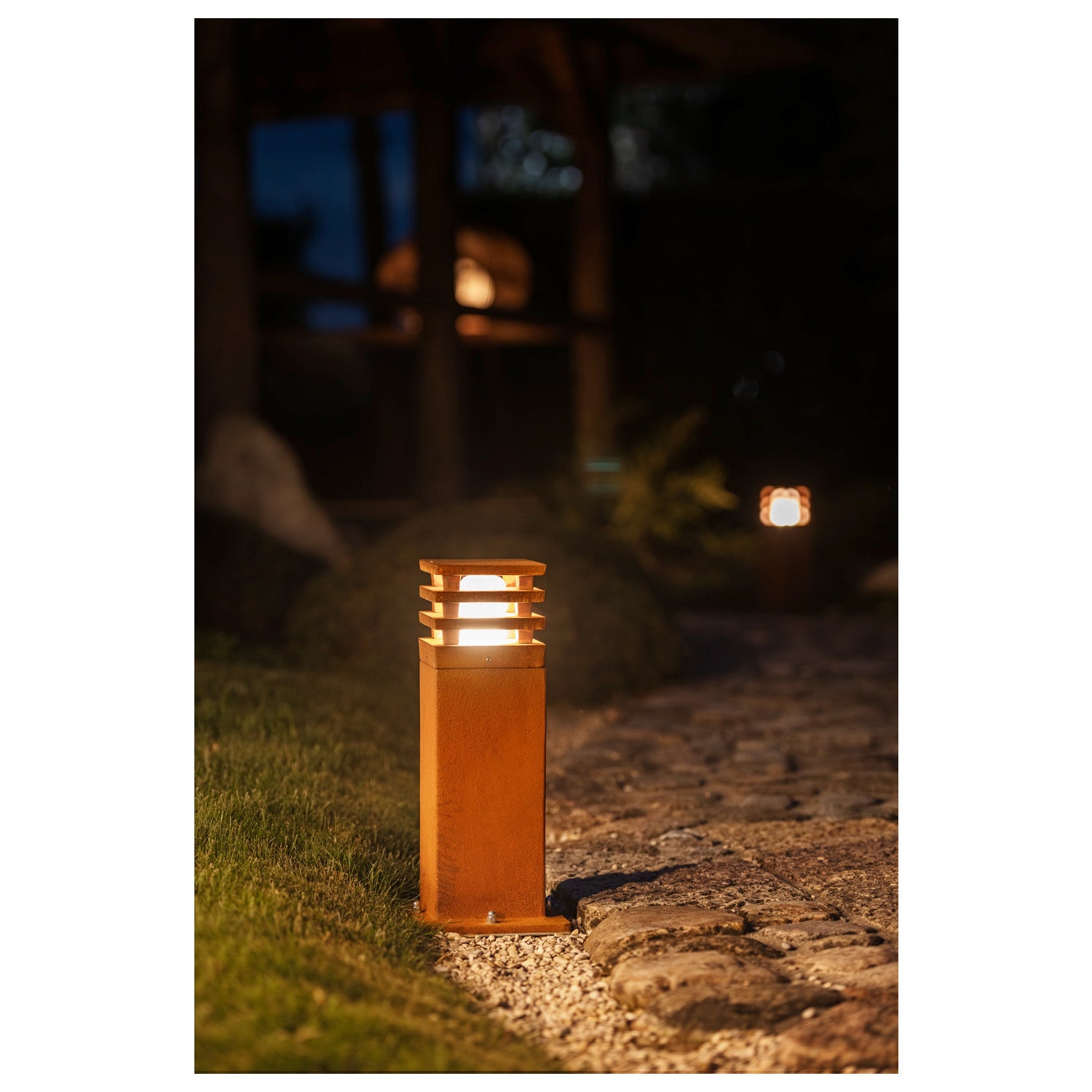 RUSTY SQUARE 40, luminária de apoio para exteriores, LED, 3000 K, angular, aço enferrujado, C/L/A 12/12/40